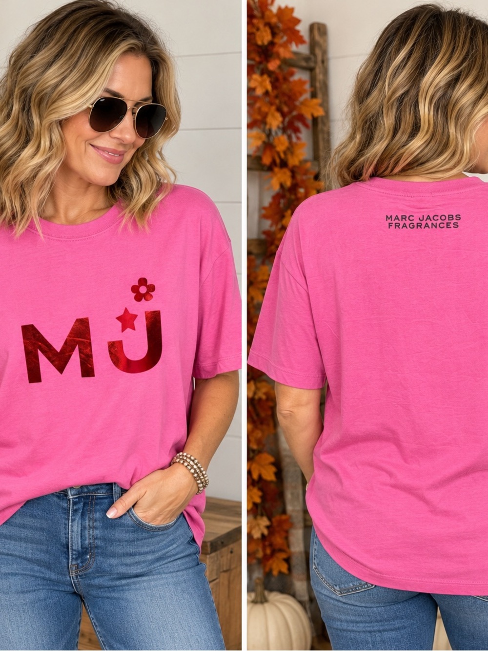 Marc Jacobs Hot Pink MJ Logo Short Sleeve Tee